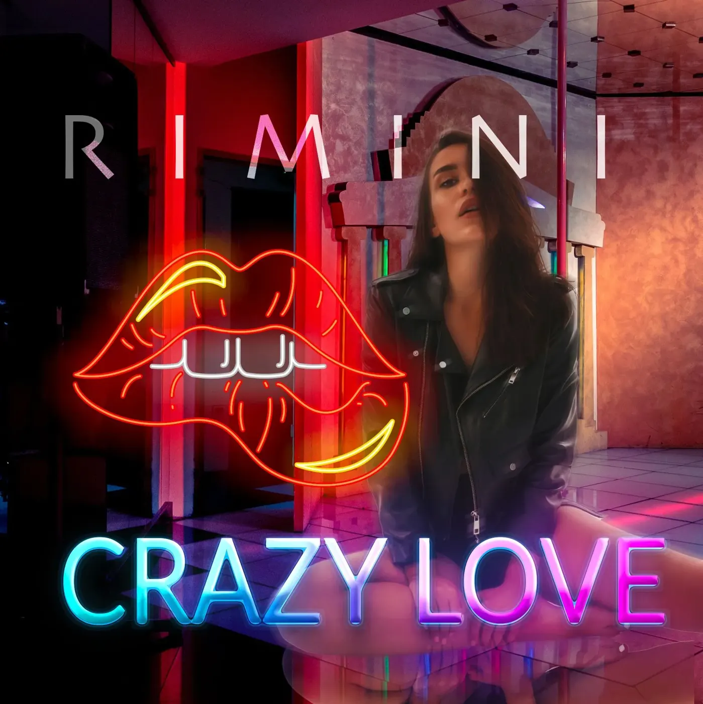 Poster Crazy Love Rimini con labbra al neon